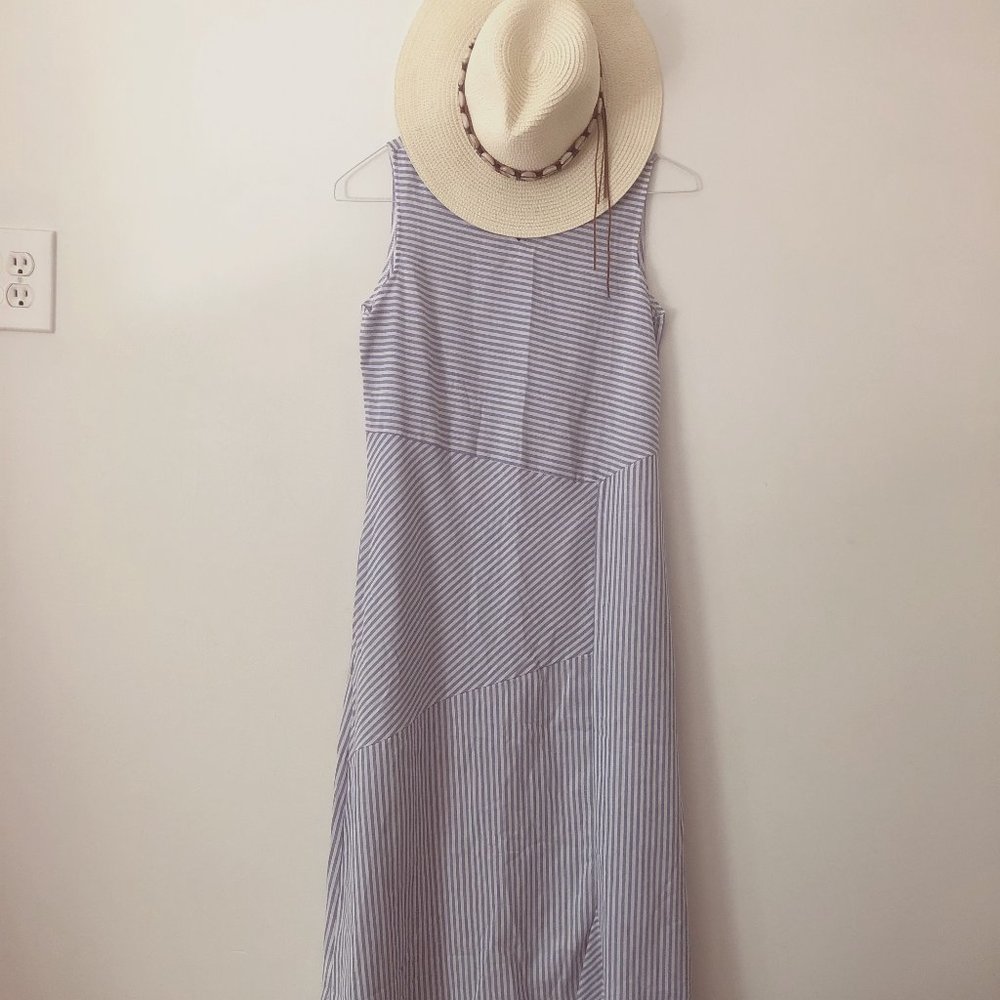 Summery blue and white striped dress